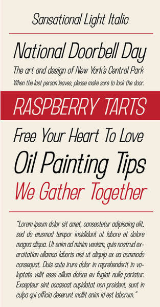 Sansational Light Italic Type Specimen