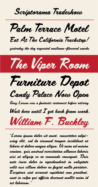 Scriptorama Tradeshow Type Specimen